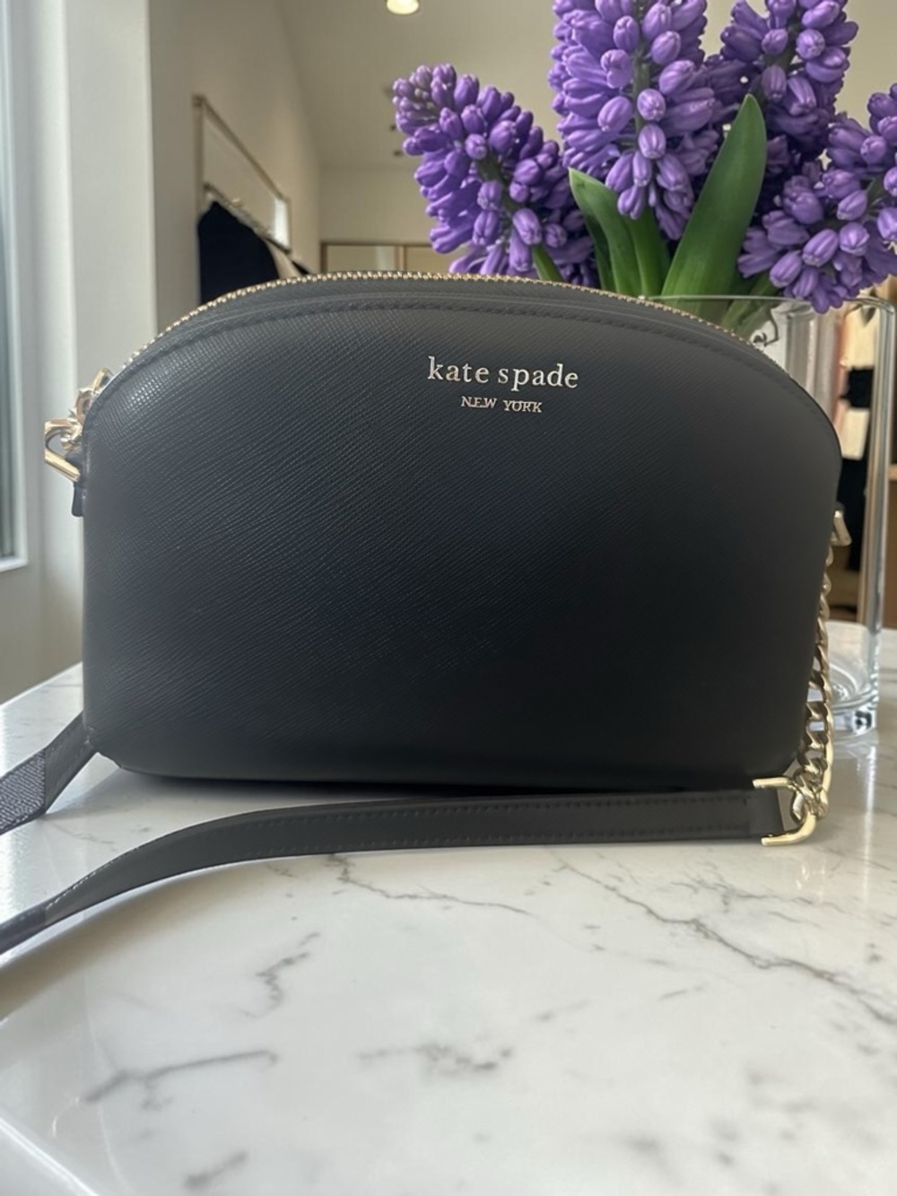 Kate Spade New York Dome Single Zip Leather Crossbody Gold Chain & Leather Strap
